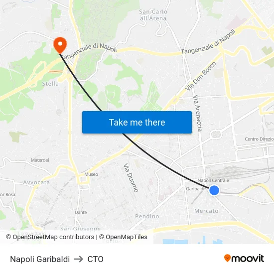 Napoli Garibaldi to CTO map