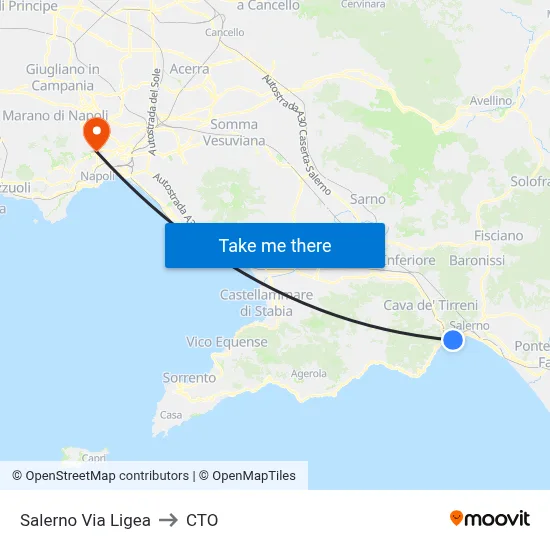 Salerno Via Ligea to CTO map