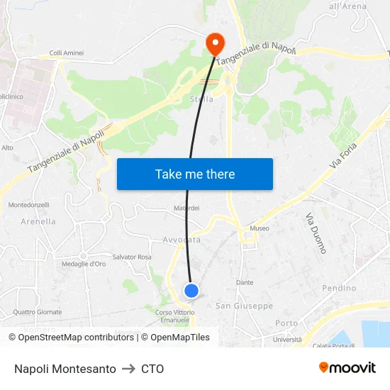 Napoli Montesanto to CTO map