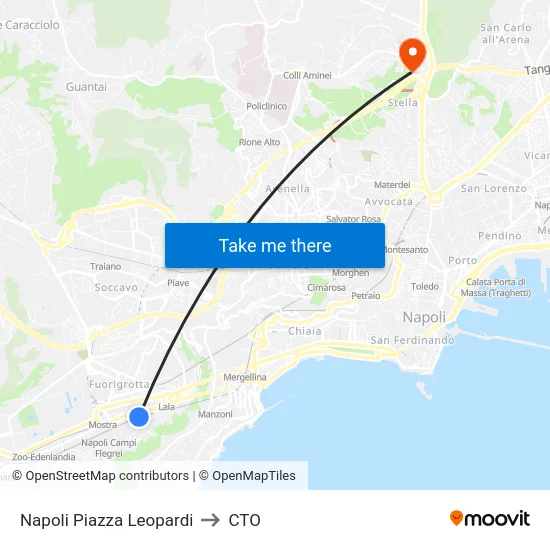 Napoli Piazza Leopardi to CTO map