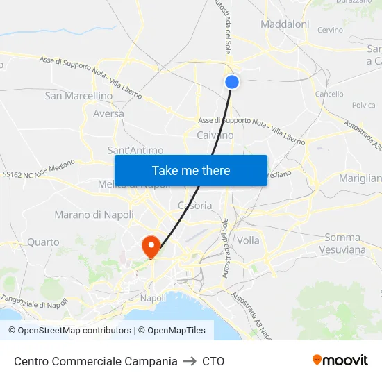 Centro Commerciale Campania to CTO map