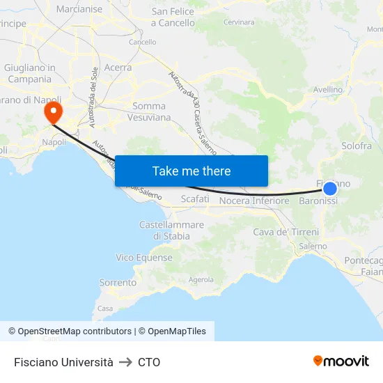 Fisciano Università to CTO map