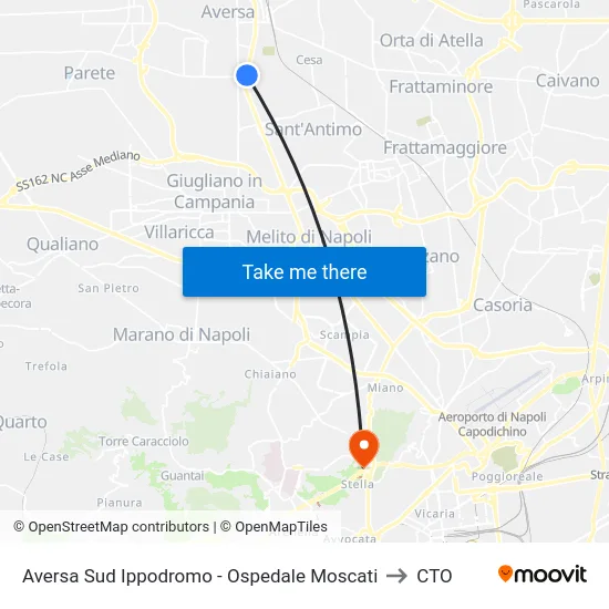 Aversa Sud Ippodromo - Ospedale Moscati to CTO map