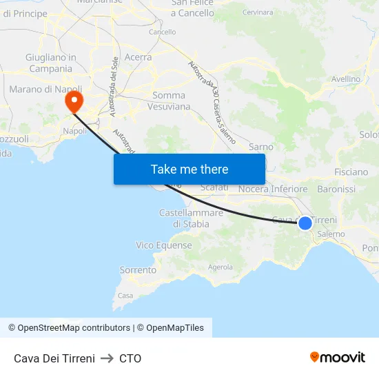 Cava Dei Tirreni to CTO map