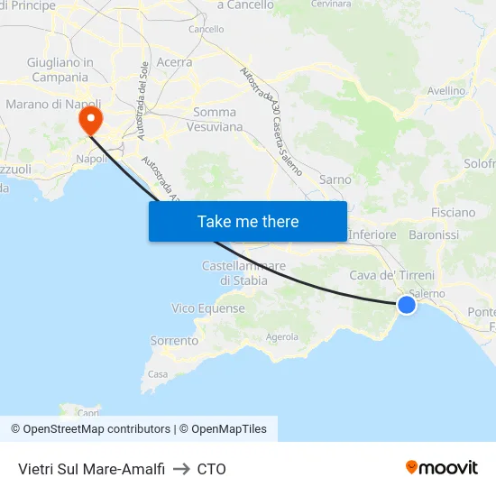 Vietri Sul Mare-Amalfi to CTO map