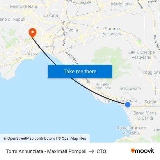 Torre Annunziata - Maximall Pompeii to CTO map