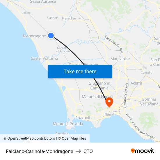 Falciano-Carinola-Mondragone to CTO map