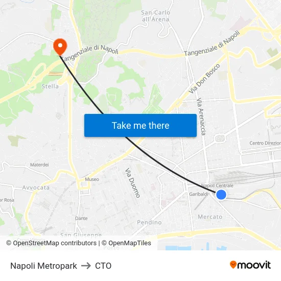 Napoli Metropark to CTO map