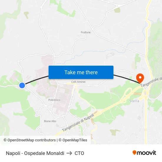 Napoli - Ospedale Monaldi to CTO map