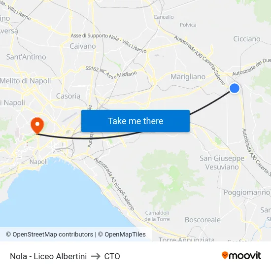 Nola - Liceo Albertini to CTO map