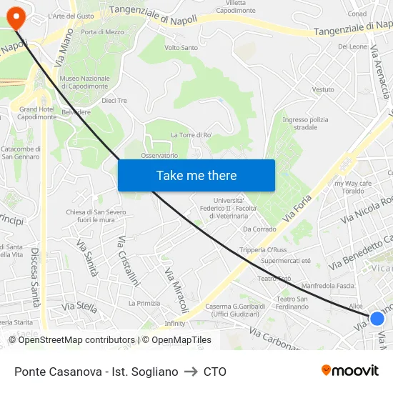 Ponte Casanova - Ist. Sogliano to CTO map