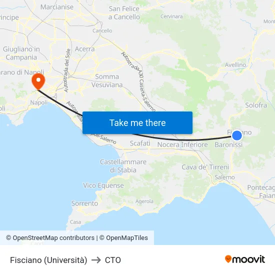 Fisciano (Università) to CTO map