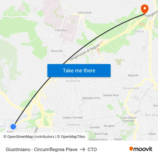 Giustiniano - Circumflegrea Piave to CTO map