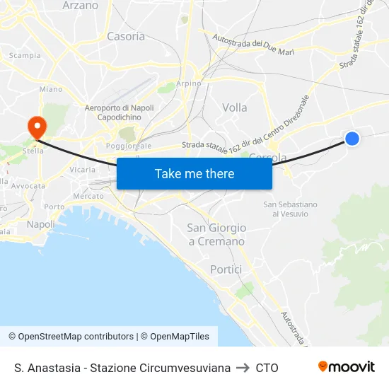 S. Anastasia - Stazione Circumvesuviana to CTO map