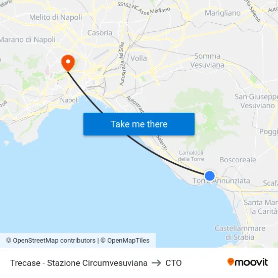 Trecase - Stazione Circumvesuviana to CTO map