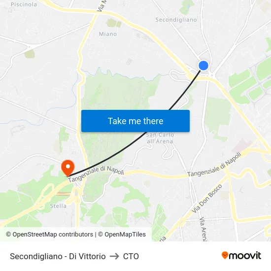 Secondigliano - Di Vittorio to CTO map