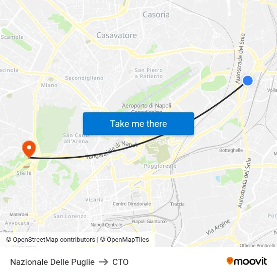 Nazionale Delle Puglie to CTO map