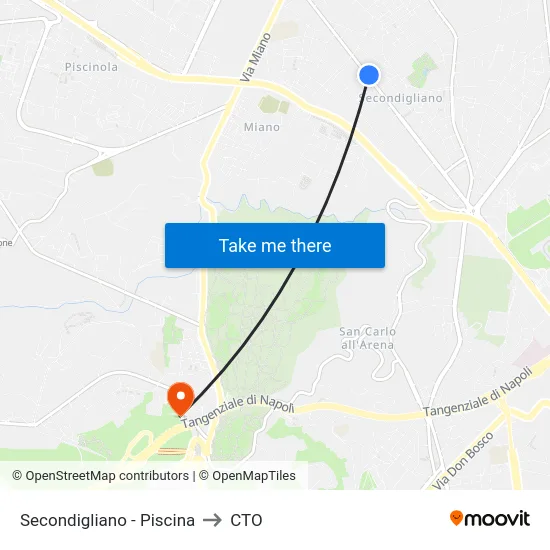 Secondigliano - Piscina to CTO map