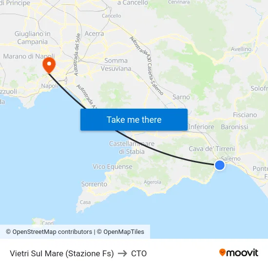 Vietri Sul Mare (Stazione Fs) to CTO map