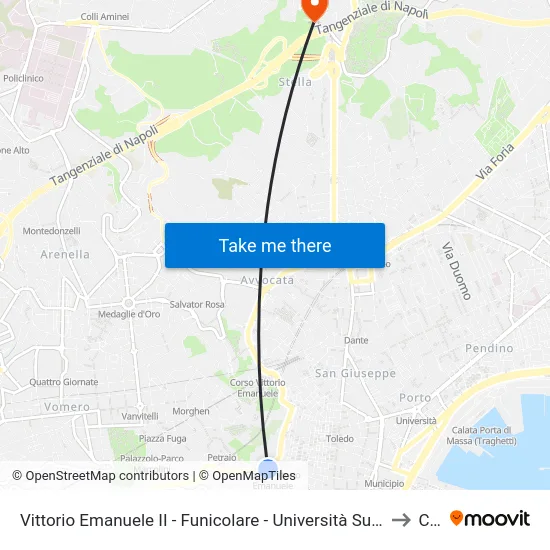 Vittorio Emanuele II - Funicolare - Università Suor Orsola Benincasa to CTO map