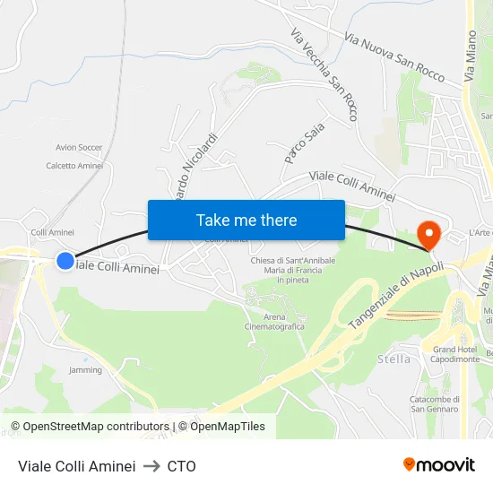 Viale Colli Aminei to CTO map