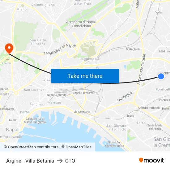 Argine - Villa Betania to CTO map