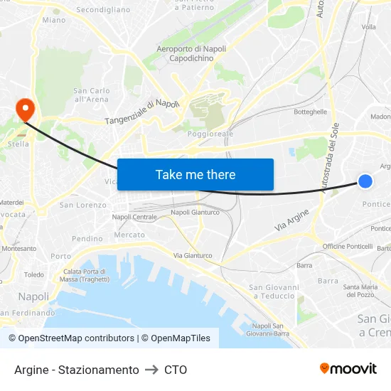 Argine - Stazionamento to CTO map