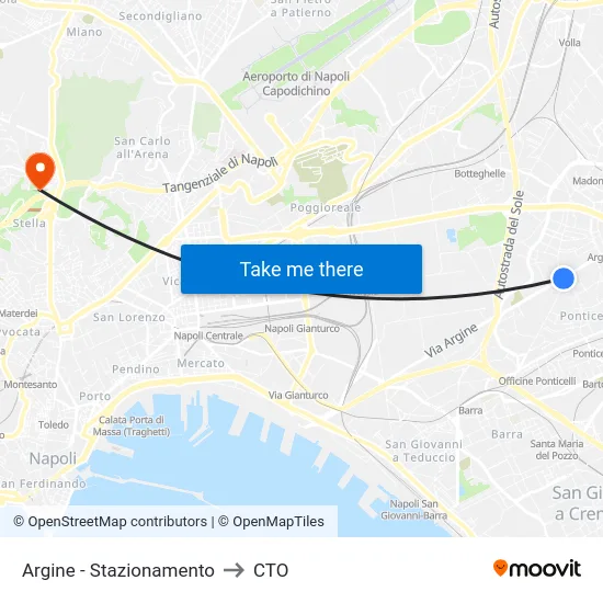 Argine - Stazionamento to CTO map