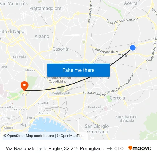 Via Nazionale Delle Puglie, 32 219 Pomigliano to CTO map
