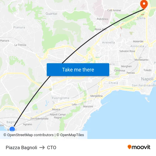 Piazza Bagnoli to CTO map