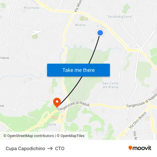 Cupa Capodichino to CTO map