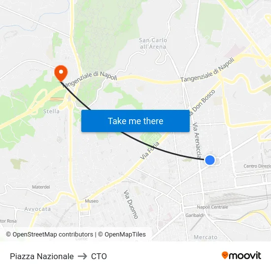 Piazza Nazionale to CTO map