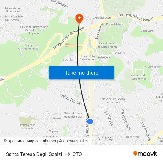Santa Teresa Degli Scalzi to CTO map