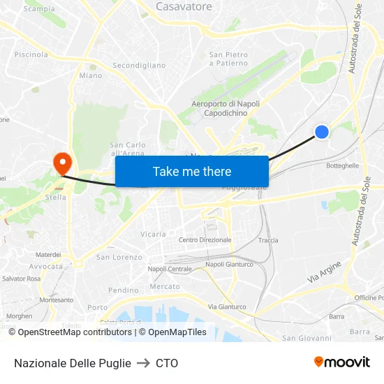 Nazionale Delle Puglie to CTO map