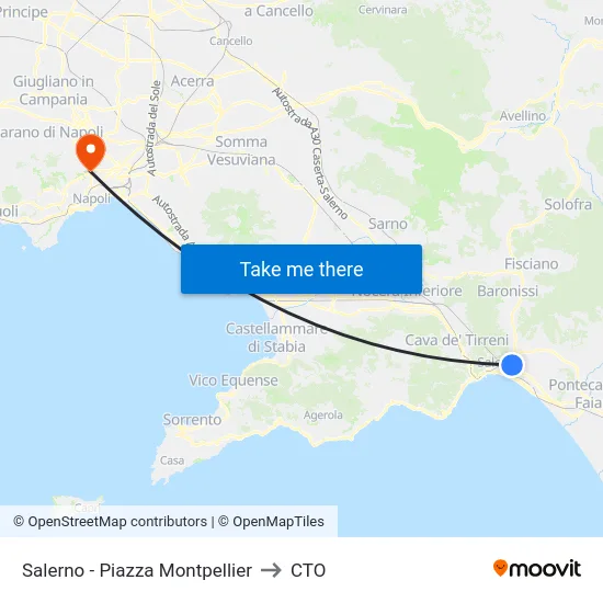 Salerno - Piazza Montpellier to CTO map
