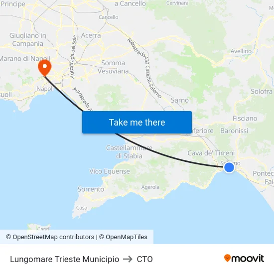 Lungomare Trieste Municipio to CTO map