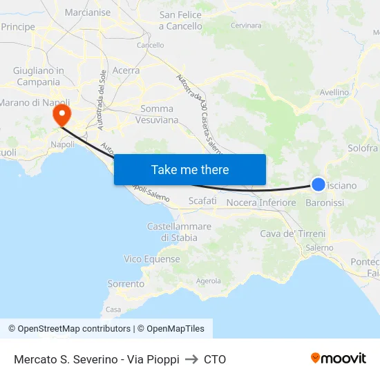 Mercato S. Severino - Via Pioppi to CTO map