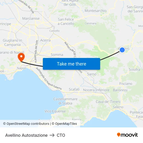 Avellino Autostazione to CTO map