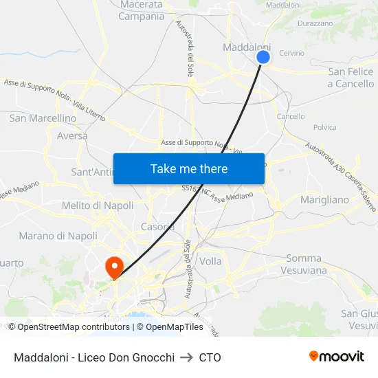 Maddaloni - Liceo Don Gnocchi to CTO map