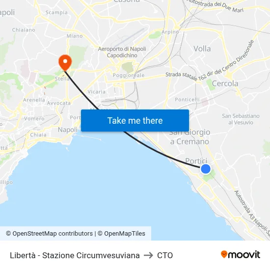 Libertà - Stazione Circumvesuviana to CTO map