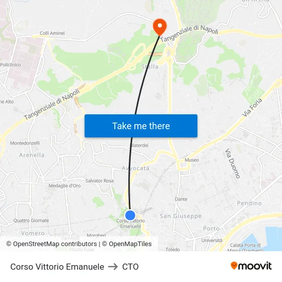 Corso Vittorio Emanuele to CTO map