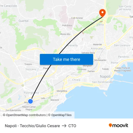 Napoli - Tecchio/Giulio Cesare to CTO map