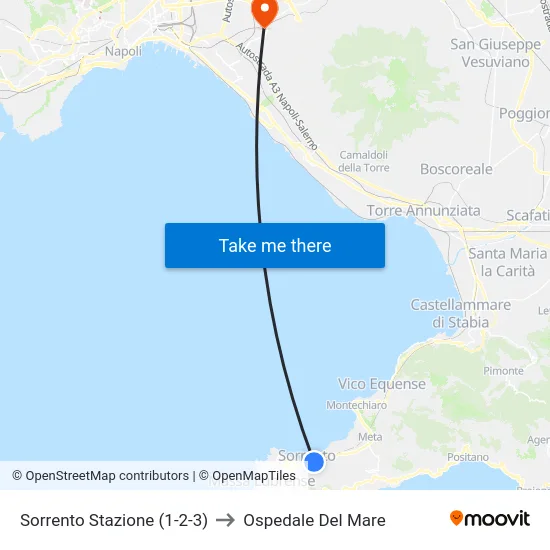 Sorrento Stazione (1-2-3) to Ospedale Del Mare map