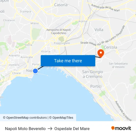 Napoli Molo Beverello to Ospedale Del Mare map