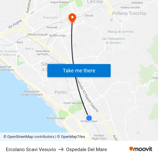 Ercolano Vesuvius Ruins to Sea Hospital map