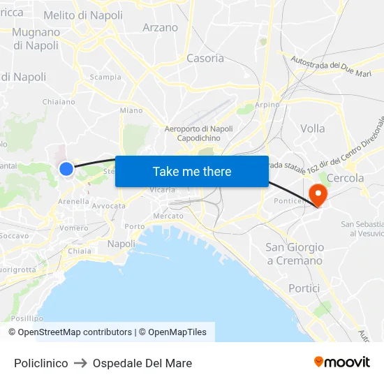 Policlinico to Ospedale Del Mare map