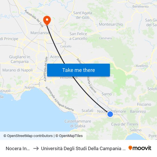 Nocera Inferiore to Università Degli Studi Della Campania ""Luigi Vanvitelli"" map