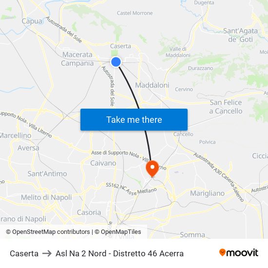 Caserta to Asl Na 2 Nord - Distretto 46 Acerra map