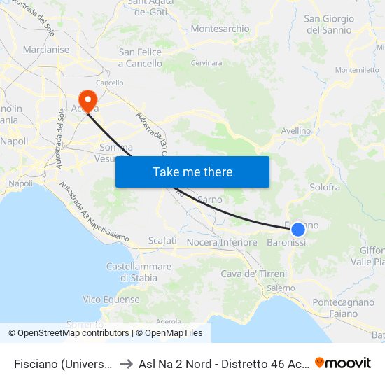 Fisciano (Università) to Asl Na 2 Nord - Distretto 46 Acerra map