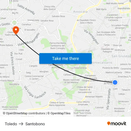Toledo to Santobono map